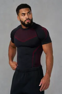 Men's short sleeve compression gym t-shirt athletic training workout sportswear top black