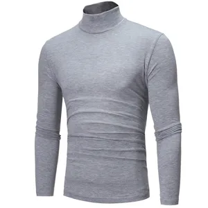 Grey turtleneck long sleeve knitwear detail view, slim fit soft fabric men basic sweater.