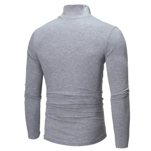 Men grey high neck long sleeve slim fit t-shirt solid color casual basic top spring autumn