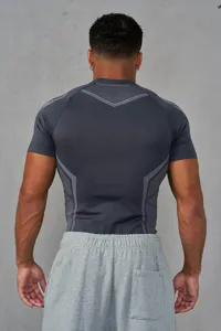 Men short sleeve tight fitness shirt breathable gym athletic training top for workout