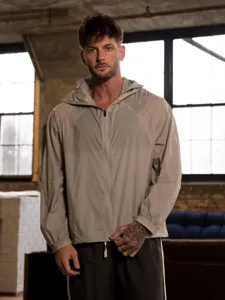 Men hooded sun protection zip up jacket long sleeve quick dry athletic breathable sportswear
