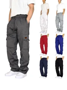 Men's Casual Cargo Sweatpants Fleece Lined Polyester Sport Trousers Multi Pockets Drawstring Cuffed Warm Fashion Joggers