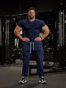 Men short sleeve tight fitness t-shirt gym training athletic sports apparel main view