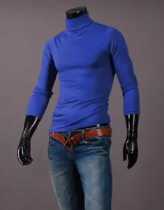 Men's turtleneck long sleeve slim fit base layer t-shirt detail view showing fabric and fit.