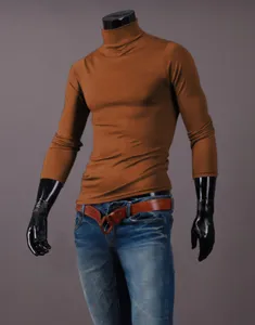 Men's slim fit long sleeve turtleneck sweater casual solid color knit pullover top.