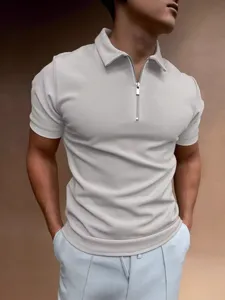 Men's summer solid color short sleeve polo shirt casual slim fit lapel top for daily wear