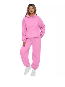 Conjunto de chandal con capucha y pantalones de felpa rosa para mujer ropa deportiva casual