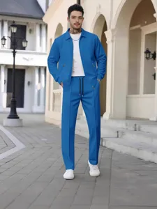 Completo tuta casual in tessuto waffle da uomo giacca con zip e pantaloni per stile.