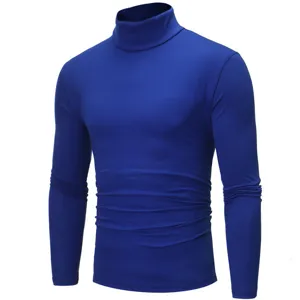 Men's Solid Royal Blue Turtleneck Long Sleeve Slim Fit Casual Pullover T-Shirt Top