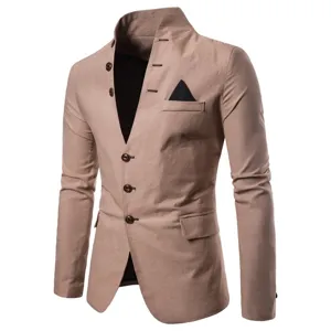 Veste blazer décontractée pour homme col officier kaki multi-boutons élégante.