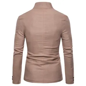 Veste de blazer ajustée pour homme avec col montant, vue arrière, costume d'affaires uni