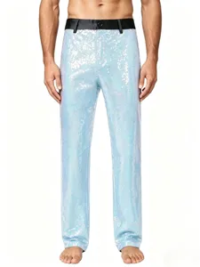Men's stylish light blue sequin trousers, perfect for stage performances, parties, and events.