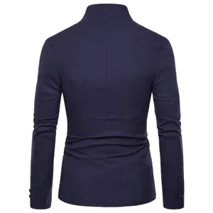 Veste de costume homme col mao décontracté slim unie blazer bleu marine détail