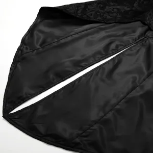 Black gothic steampunk tailcoat jacket inner satin lining detail and brocade fabric view.