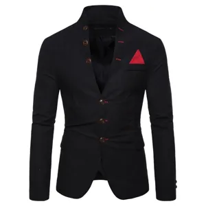 Veste de costume homme col montant décontracté blazer élégant noir vêtements