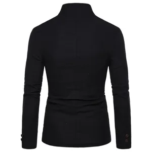 Moderne casual blazer veste col montant homme vue dos, costume noir à la mode.
