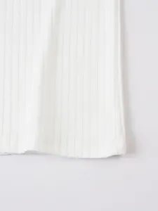 White ribbed knit tank top detail, breathable fabric for summer casual daily wear.