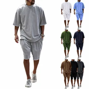 Men's summer casual tracksuit oversized short sleeve t-shirt and shorts set streetwear.