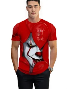 T-shirt homme manches courtes imprimé clown 3D streetwear décontracté col rond haut