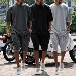 Men casual streetwear short sleeve t-shirt and shorts set summer loose sportswear outfit