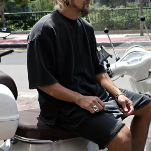 Men vintage washed loose short sleeve t-shirt and shorts casual summer streetwear set
