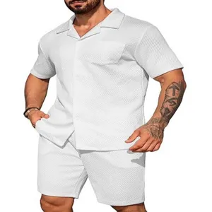 Ensemble Décontracté d'Été pour Hommes Cardigan à Manches Courtes Col Rabattu et Short Tenue de Plage de Vacances Ensemble de Vêtements pour Hommes