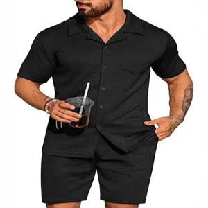 Ensemble chemise et short d'été décontracté pour homme, tenue de vacances élégante.