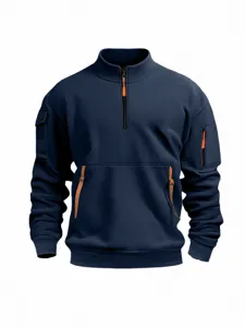 Men's Stand Collar Quarter Zip Sweatshirt Casual Long Sleeve Pullover with Pockets