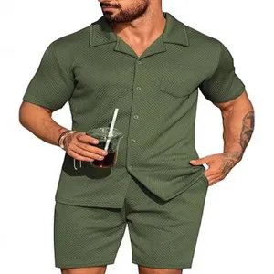Ensemble chemise et short manches courtes homme style decontracté été plage chic