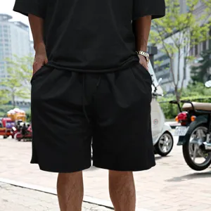 Men summer casual loose short sleeve t-shirt and shorts streetwear outfit set black