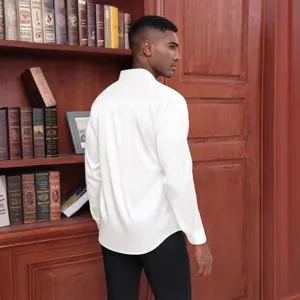 Men's Silk Satin Long Sleeve Dress Shirt Casual Button Up Business Formal White Shirt