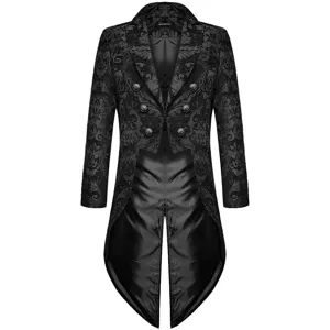 Men's Gothic Steampunk Tailcoat Jacket Black Brocade Vintage Victorian Party Coat