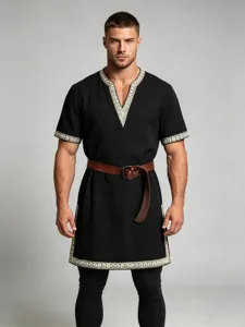 Men's medieval knight tunic renaissance mercenary costume LARP warrior black top