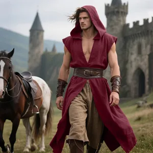 Medieval sleeveless tunic Renaissance cape men's Halloween LARP costume detail view