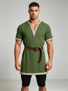 Men's medieval renaissance tunic knight costume short sleeve cosplay LARP top apparel