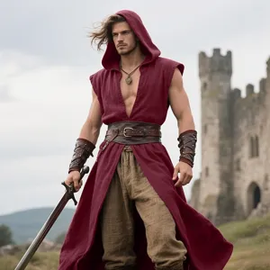 Medieval sleeveless tunic renaissance cape men halloween LARP costume detail view