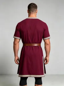 Men's medieval renaissance tunic costume with embroidered trim and belt for LARP events.