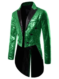 Herren grüne Pailletten Frack Jacke, stilvoller zweireihiger Party Bühnen Performance Blazer.