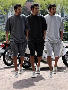 Men casual oversized short sleeve t-shirt and shorts set summer streetwear sportswear.