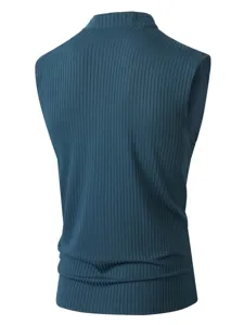 Men's ribbed knit sleeveless tank top, slim fit casual sport vest, solid color crewneck basic undershirt