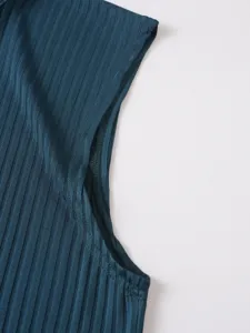 Close-up detail view of mens ribbed knit tank top showing fabric texture and armhole trim.