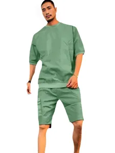 Men summer casual t-shirt and cargo shorts set, trendy streetwear outfit for men.