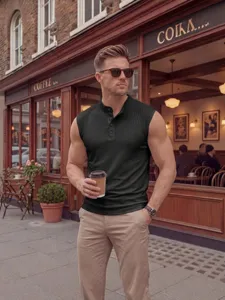 Men's summer knit sleeveless tank top casual slim fit fitness ribbed gym vest top