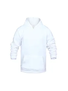 Men's solid white hooded sweatshirt casual pullover long sleeve top with front pocket