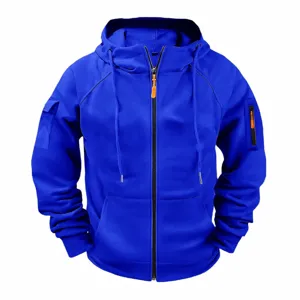 Men's casual blue zip-up hooded sweatshirt jacket with pockets for men everyday wear