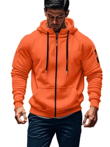 Men's Fleece Lined Hooded Cardigan Zip Up Hoodie Casual Sportswear Outerwear Winter Solid Color Long Sleeve Sweatshirt