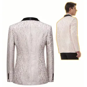 Men's fashion floral jacquard blazer, stylish single suit jacket with black lapel for formal wear.