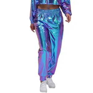 Holografische metallische trainingsbroek voor dames glanzend festival rave dansbroek