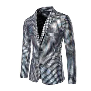 Veste blazer homme à sequins carreaux brillant pailleté costume de fête club pour homme