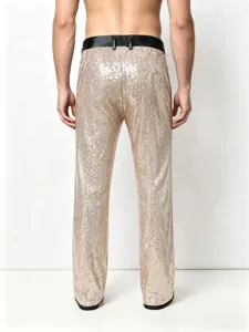 Men sparkling sequin trousers luxury stage performance party pants with black waistband.
